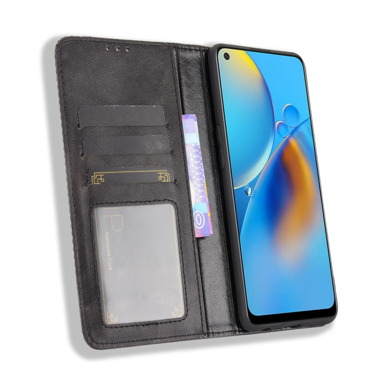 Magnetic Buckle Retro Crazy Horse Texture Horizontal Flip Leather Case with Holder & Card Slots & Photo Frame, Compatible with OPPO A74 4G / F19 4G