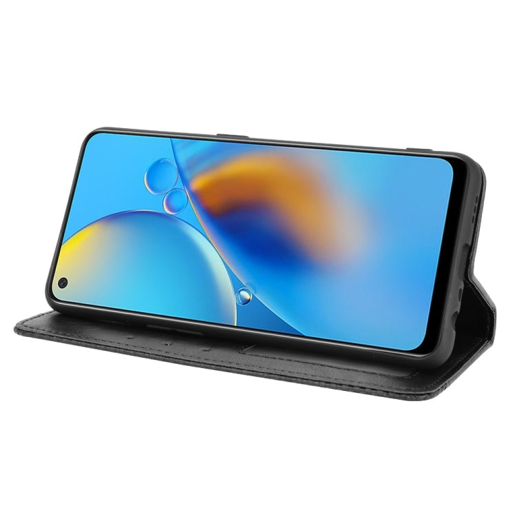 Magnetic Buckle Retro Crazy Horse Texture Horizontal Flip Leather Case with Holder & Card Slots & Photo Frame, Compatible with OPPO A74 4G / F19 4G