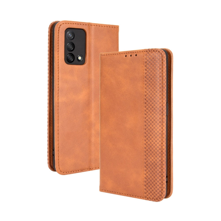 Magnetic Buckle Retro Crazy Horse Texture Horizontal Flip Leather Case with Holder & Card Slots & Photo Frame, Compatible with OPPO A74 4G / F19 4G