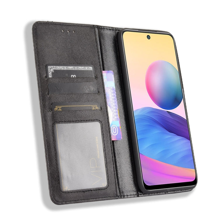 Magnetic Buckle Retro Crazy Horse Texture Horizontal Flip Leather Case with Holder & Card Slots & Photo Frame, Compatible with Xiaomi Redmi Note 10 5G