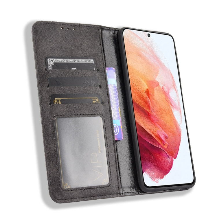 Magnetic Buckle Retro Crazy Horse Texture Horizontal Flip Leather Case with Holder & Card Slots & Photo Frame, Compatible with Samsung Galaxy S21 FE