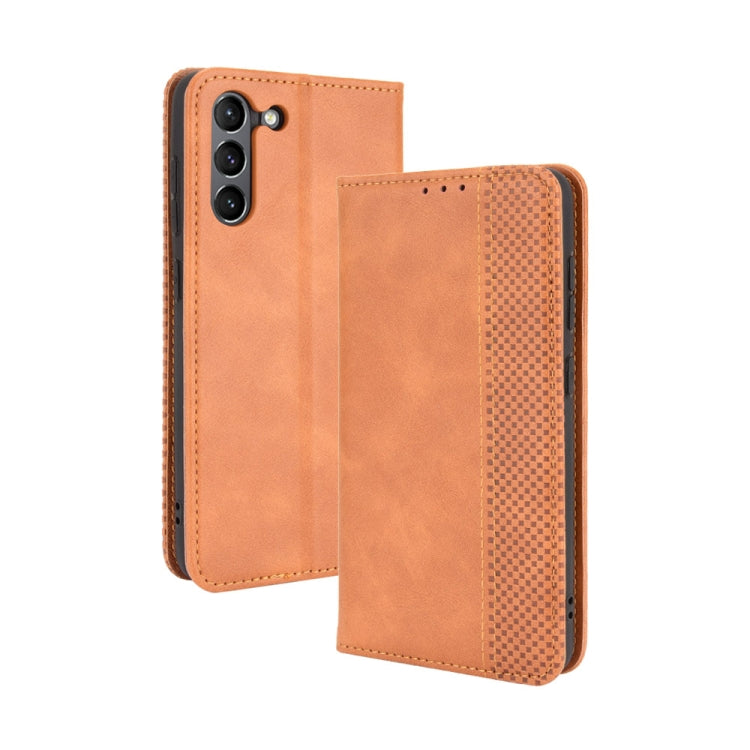 Magnetic Buckle Retro Crazy Horse Texture Horizontal Flip Leather Case with Holder & Card Slots & Photo Frame, Compatible with Samsung Galaxy S21 FE