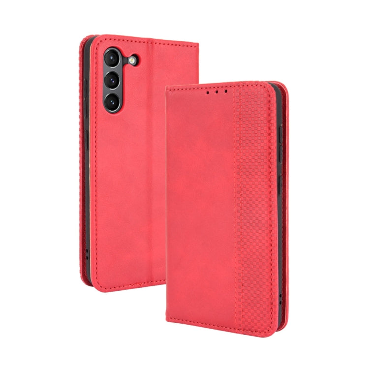 Magnetic Buckle Retro Crazy Horse Texture Horizontal Flip Leather Case with Holder & Card Slots & Photo Frame, Compatible with Samsung Galaxy S21 FE