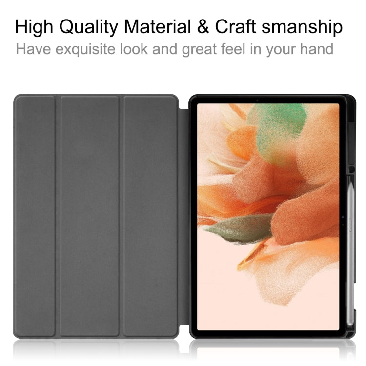 Custer Painted TPU Smart Tablet Leather Case with Sleep / Wake-up Function & 3-Fold Holder & Pen Slot, For Samsung Galaxy Tab S7 Lite T730