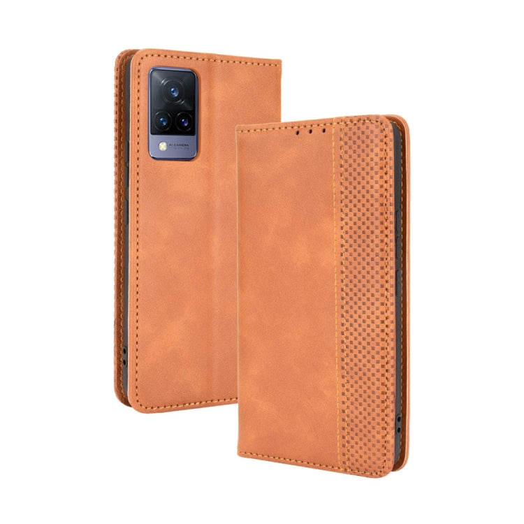 Magnetic Buckle Retro Crazy Horse Texture Horizontal Flip Leather Case with Holder & Card Slots & Photo Frame, Compatible with vivo V21 5G / 4G
