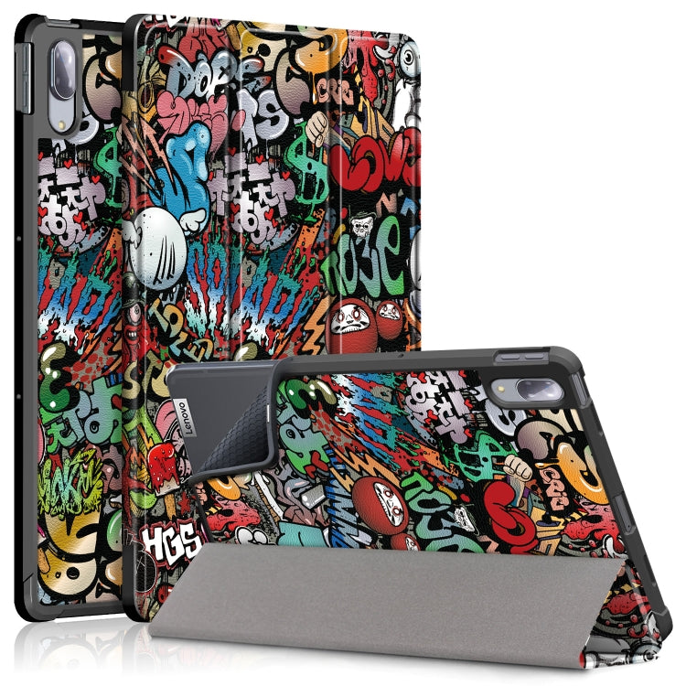 Painted Pattern PU + TPU Horizontal Flip Leather Case with Three-folding Holder & Wake-up / Sleep Function