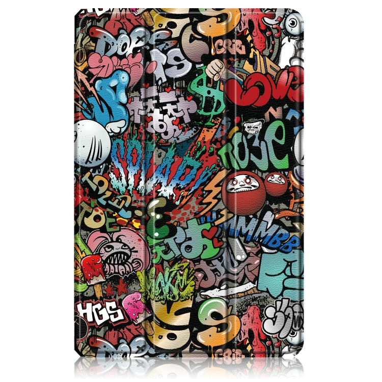 Painted Pattern PU + TPU Horizontal Flip Leather Case with Three-folding Holder & Wake-up / Sleep Function