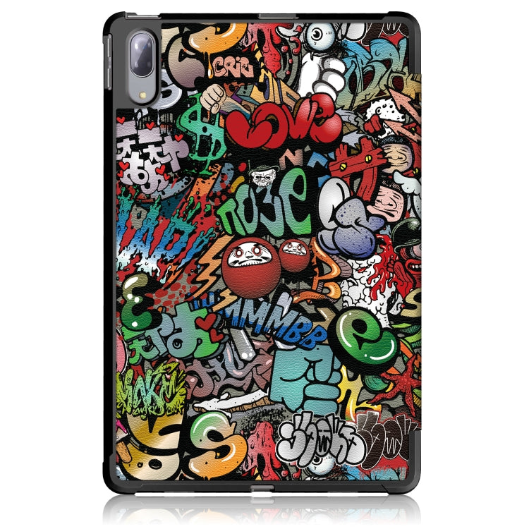 Painted Pattern PU + TPU Horizontal Flip Leather Case with Three-folding Holder & Wake-up / Sleep Function