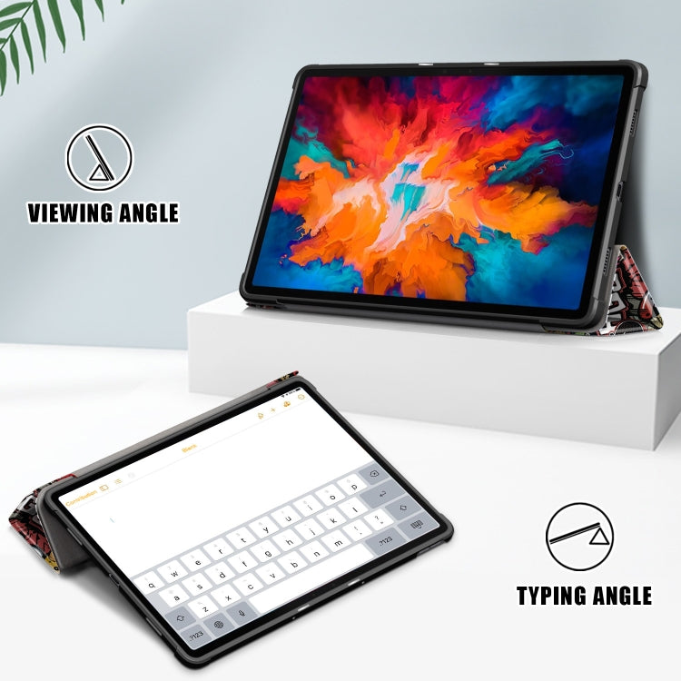 Painted Pattern PU + TPU Horizontal Flip Leather Case with Three-folding Holder & Wake-up / Sleep Function