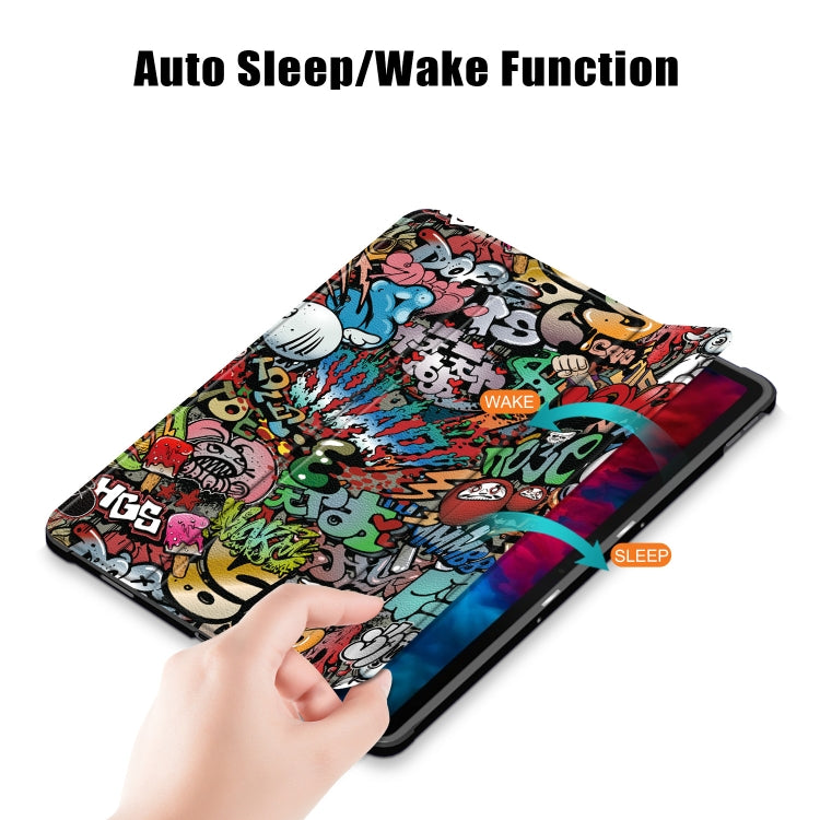 Painted Pattern PU + TPU Horizontal Flip Leather Case with Three-folding Holder & Wake-up / Sleep Function