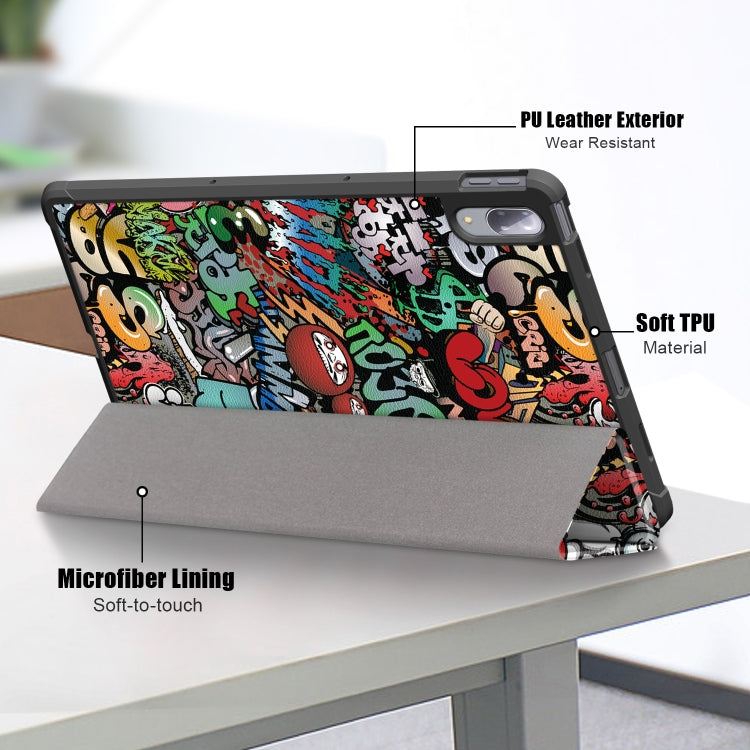 Painted Pattern PU + TPU Horizontal Flip Leather Case with Three-folding Holder & Wake-up / Sleep Function