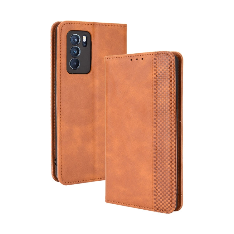 Magnetic Buckle Retro Crazy Horse Texture Horizontal Flip Leather Case with Holder & Card Slots & Photo Frame, Compatible with OPPO Reno6 Pro 5G