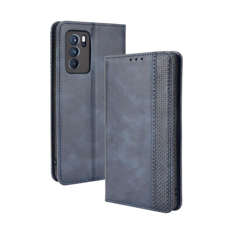 Magnetic Buckle Retro Crazy Horse Texture Horizontal Flip Leather Case with Holder & Card Slots & Photo Frame, Compatible with OPPO Reno6 Pro 5G