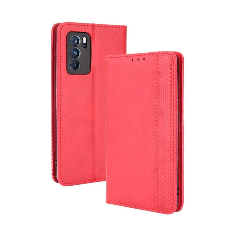 Magnetic Buckle Retro Crazy Horse Texture Horizontal Flip Leather Case with Holder & Card Slots & Photo Frame, Compatible with OPPO Reno6 Pro 5G
