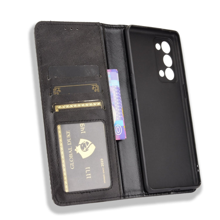 Magnetic Buckle Retro Crazy Horse Texture Horizontal Flip Leather Case with Holder & Card Slots & Photo Frame, Compatible with OPPO Reno6 Pro+ 5G