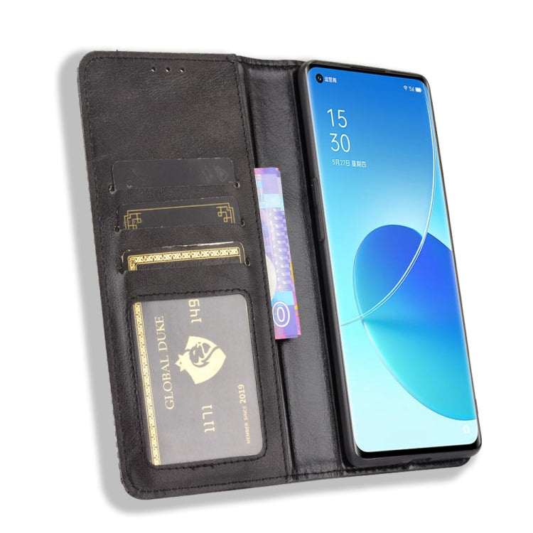 Magnetic Buckle Retro Crazy Horse Texture Horizontal Flip Leather Case with Holder & Card Slots & Photo Frame, Compatible with OPPO Reno6 Pro+ 5G