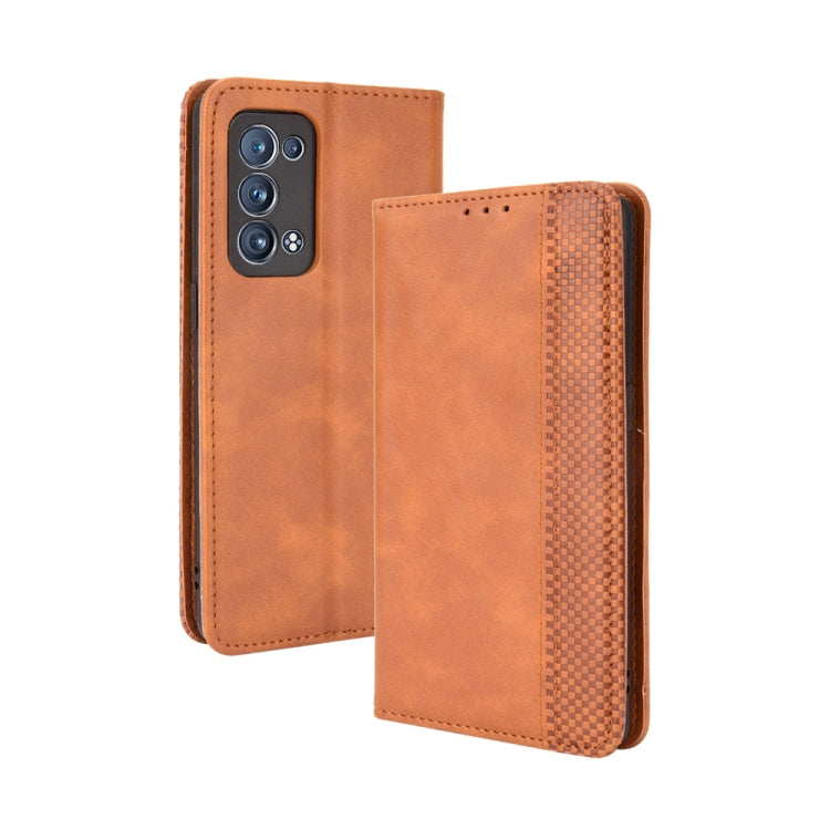 Magnetic Buckle Retro Crazy Horse Texture Horizontal Flip Leather Case with Holder & Card Slots & Photo Frame, Compatible with OPPO Reno6 Pro+ 5G