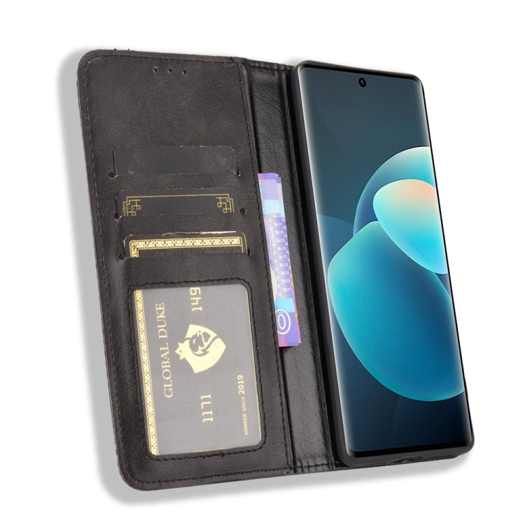 Magnetic Buckle Retro Crazy Horse Texture Horizontal Flip Leather Case with Holder & Card Slots & Photo Frame, Compatible with vivo X60 Pro / X60 5G Curved Surface