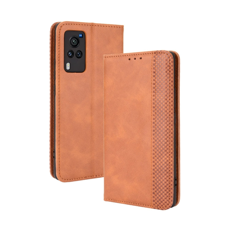 Magnetic Buckle Retro Crazy Horse Texture Horizontal Flip Leather Case with Holder & Card Slots & Photo Frame, Compatible with vivo X60 Pro / X60 5G Curved Surface