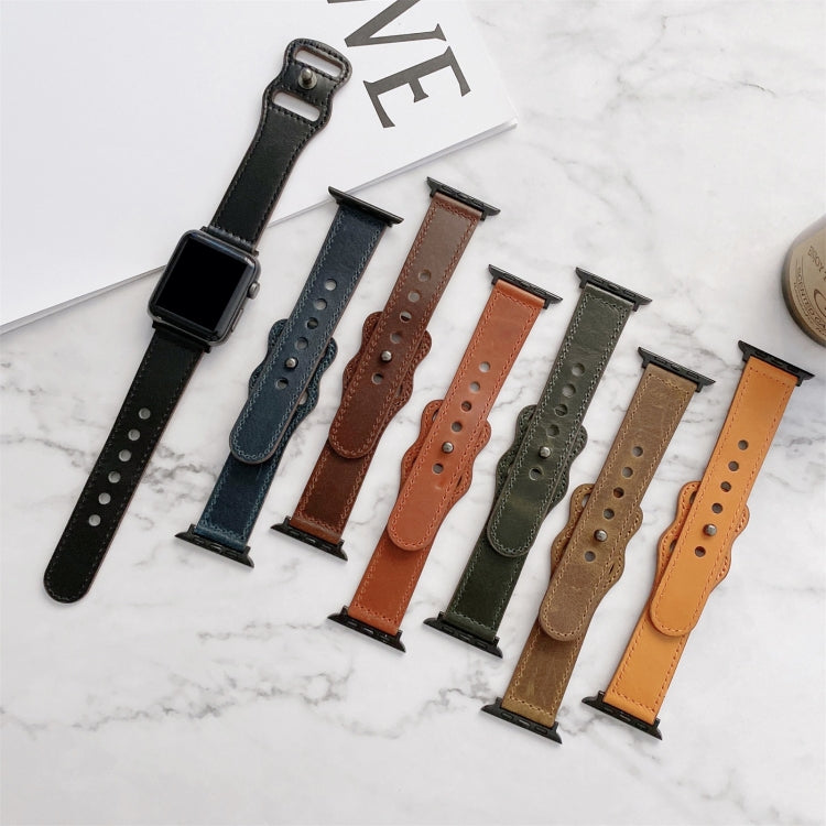 8-shape Buckle Retro Leather Replacement Strap Watchband Compatible with Apple Watch Series, 7 45mm / 6 & SE & 5 & 4 44mm / 3 & 2 & 1 42mm