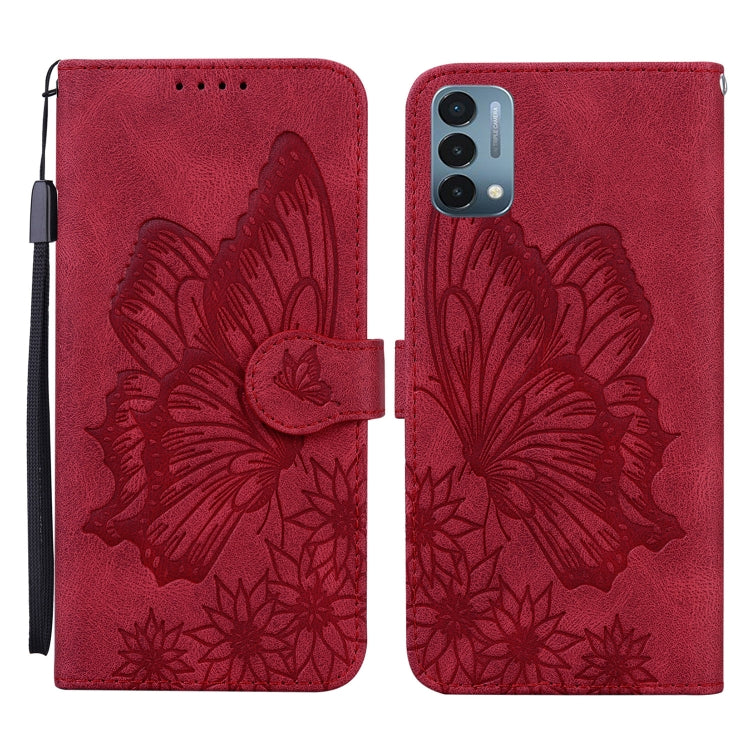 Retro Skin Feel Butterflies Embossing Horizontal Flip Leather Case with Holder & Card Slots & Wallet, Compatible with OnePlus Nord N200