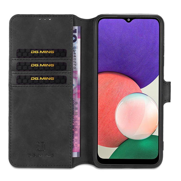 DG.MING Retro Oil Side Horizontal Flip Leather Case with Holder & Card Slots & Wallet, Compatible with Samsung Galaxy A22 5G
