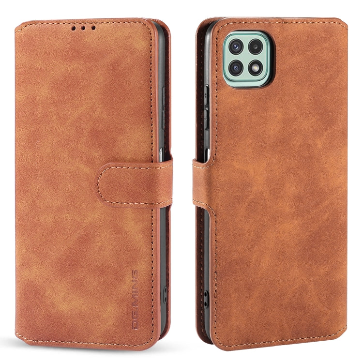 DG.MING Retro Oil Side Horizontal Flip Leather Case with Holder & Card Slots & Wallet, Compatible with Samsung Galaxy A22 5G