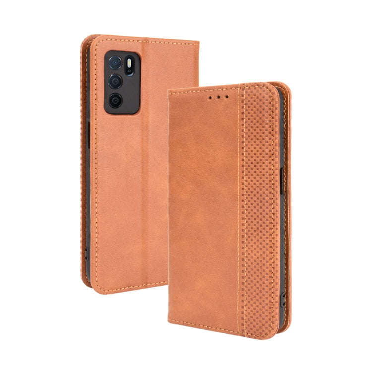 Magnetic Buckle Retro Crazy Horse Texture Horizontal Flip Leather Case with Holder & Card Slots & Photo Frame, Compatible with OPPO A16