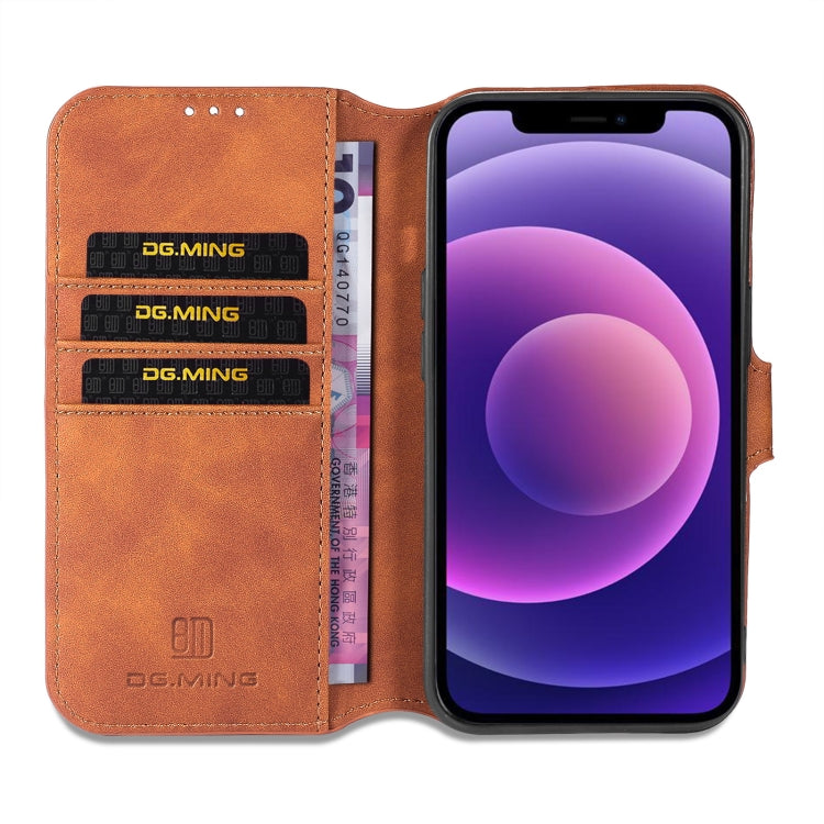DG.MING Retro Oil Side Horizontal Flip Leather Case with Holder & Card Slots & Wallet, Compatible with iPhone 13