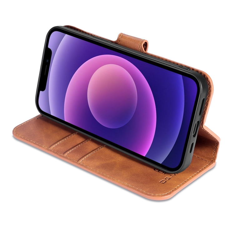 DG.MING Retro Oil Side Horizontal Flip Leather Case with Holder & Card Slots & Wallet, Compatible with iPhone 13