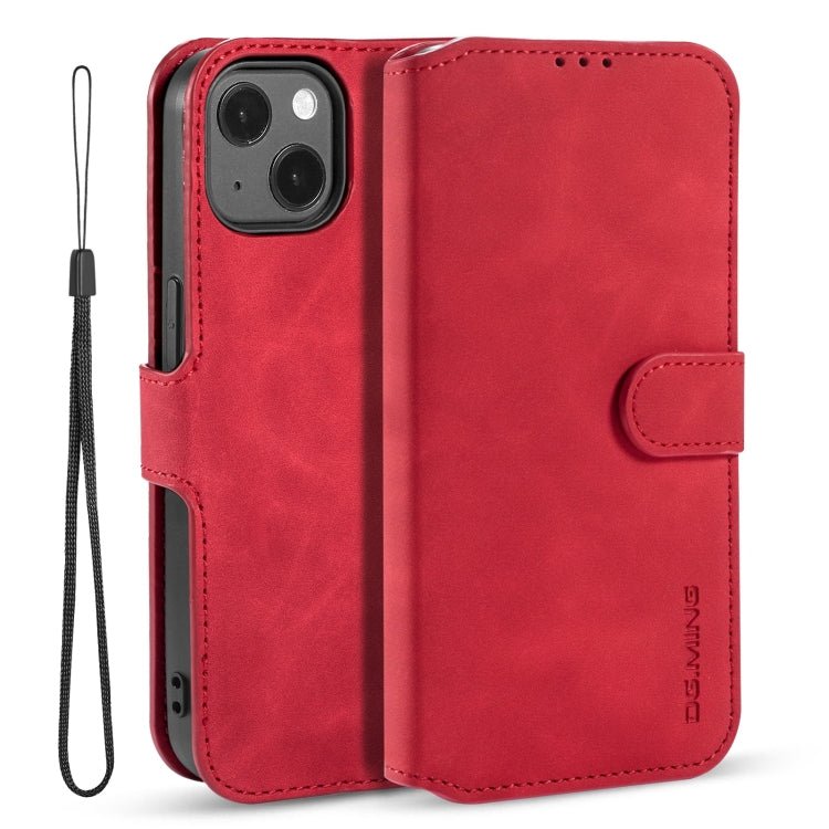 DG.MING Retro Oil Side Horizontal Flip Leather Case with Holder & Card Slots & Wallet, Compatible with iPhone 13