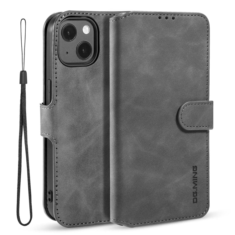 DG.MING Retro Oil Side Horizontal Flip Leather Case with Holder & Card Slots & Wallet, Compatible with iPhone 13