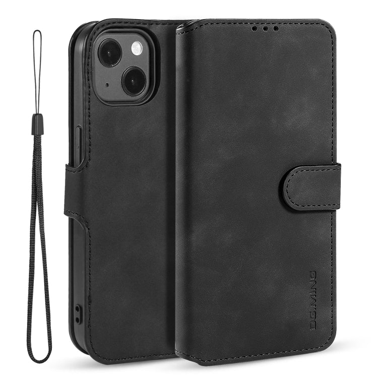 DG.MING Retro Oil Side Horizontal Flip Leather Case with Holder & Card Slots & Wallet, Compatible with iPhone 13