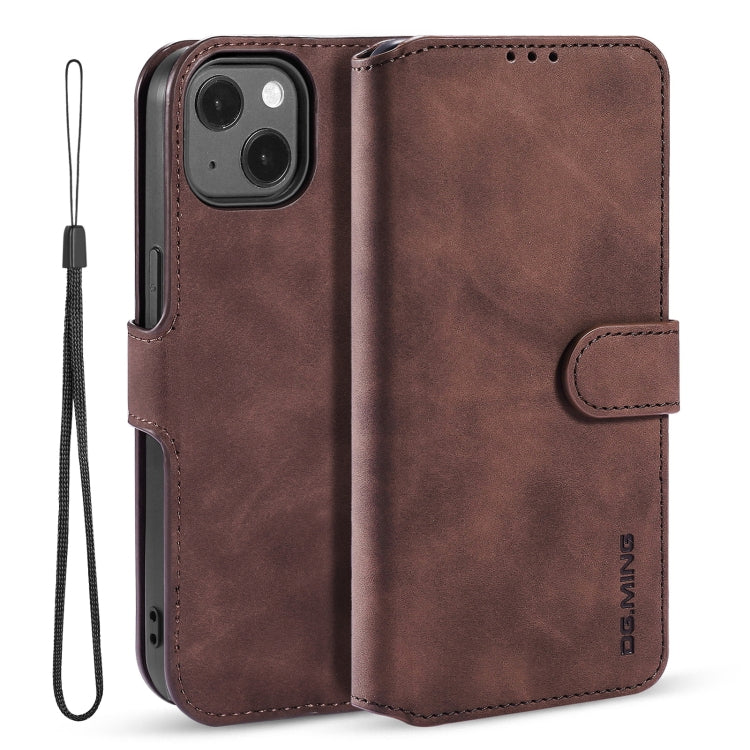 DG.MING Retro Oil Side Horizontal Flip Leather Case with Holder & Card Slots & Wallet, Compatible with iPhone 13