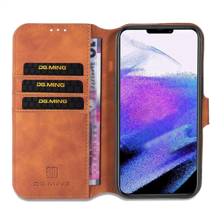 DG.MING Retro Oil Side Horizontal Flip Leather Case with Holder & Card Slots & Wallet, Compatible with iPhone 13 Pro