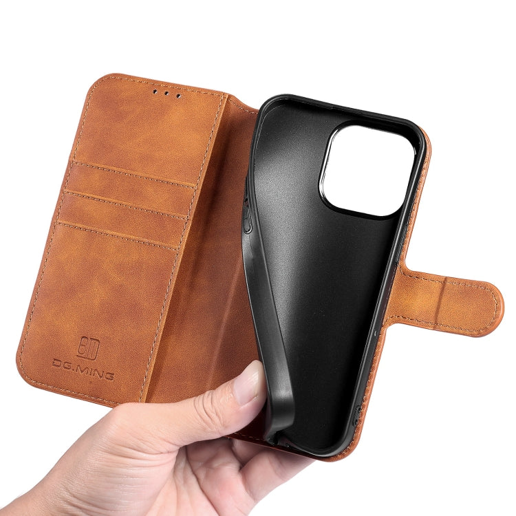 DG.MING Retro Oil Side Horizontal Flip Leather Case with Holder & Card Slots & Wallet, Compatible with iPhone 13 Pro