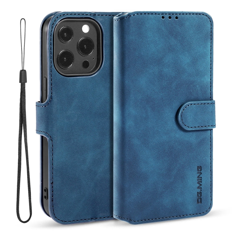 DG.MING Retro Oil Side Horizontal Flip Leather Case with Holder & Card Slots & Wallet, Compatible with iPhone 13 Pro