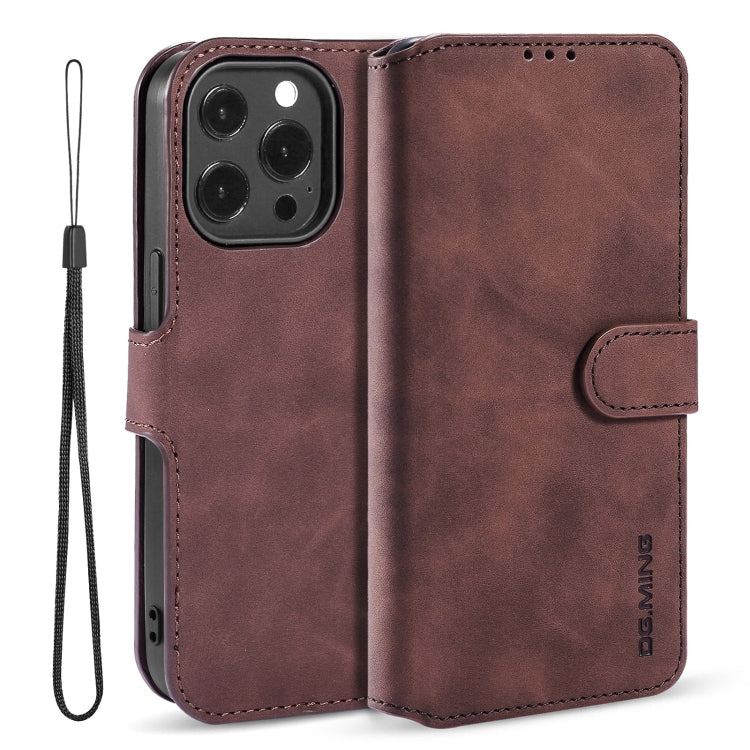 DG.MING Retro Oil Side Horizontal Flip Leather Case with Holder & Card Slots & Wallet, Compatible with iPhone 13 Pro