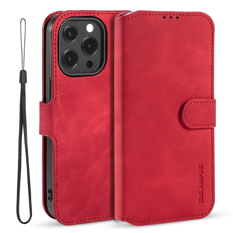 DG.MING Retro Oil Side Horizontal Flip Leather Case with Holder & Card Slots & Wallet, Compatible with iPhone 13 Pro Max