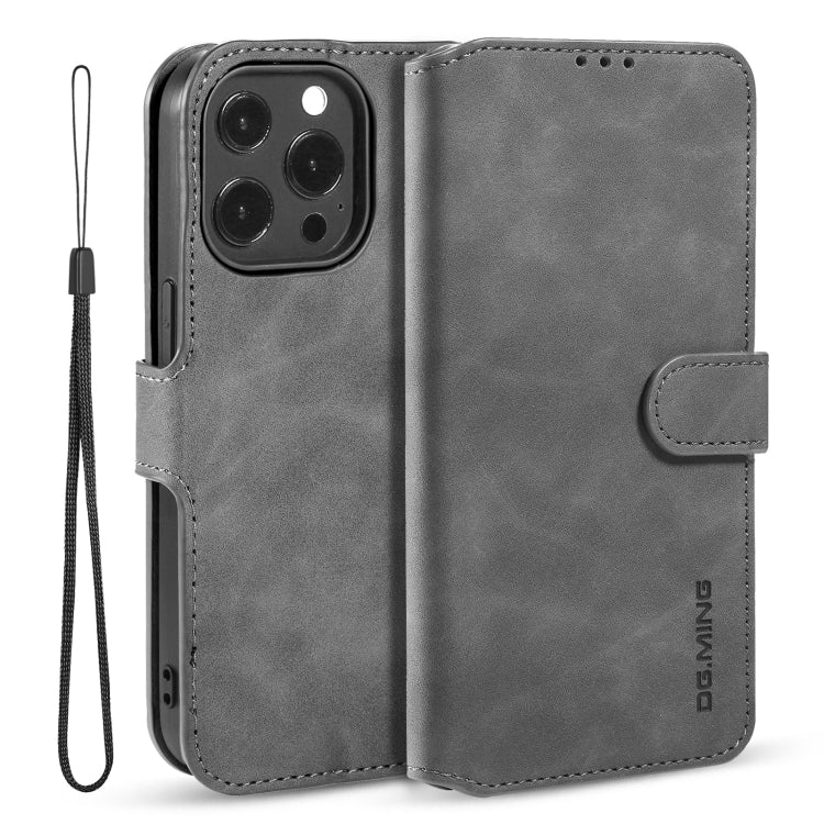 DG.MING Retro Oil Side Horizontal Flip Leather Case with Holder & Card Slots & Wallet, Compatible with iPhone 13 Pro Max