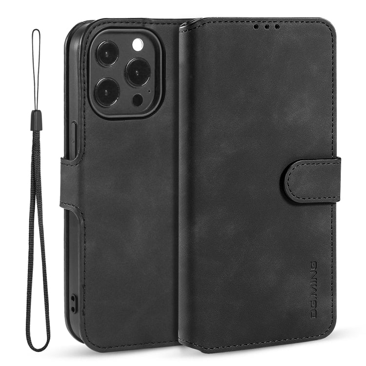 DG.MING Retro Oil Side Horizontal Flip Leather Case with Holder & Card Slots & Wallet, Compatible with iPhone 13 Pro Max