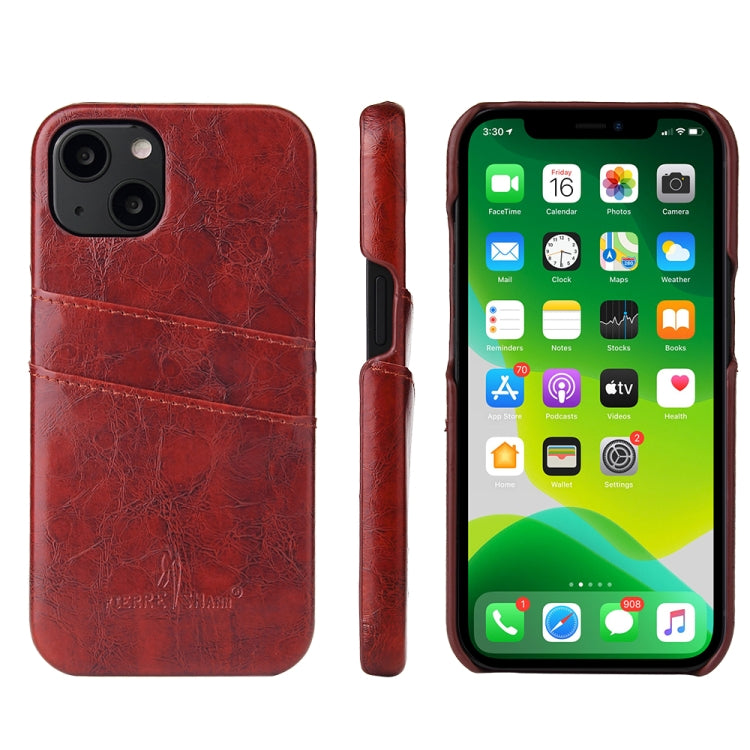 Fierre Shann Retro Oil Wax Texture PU Leather Case with Card Slots, Compatible with iPhone 13 Pro