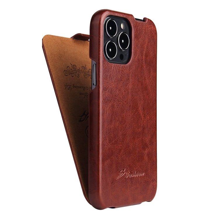 Fierre Shann Retro Oil Wax Texture Vertical Flip PU Leather Case