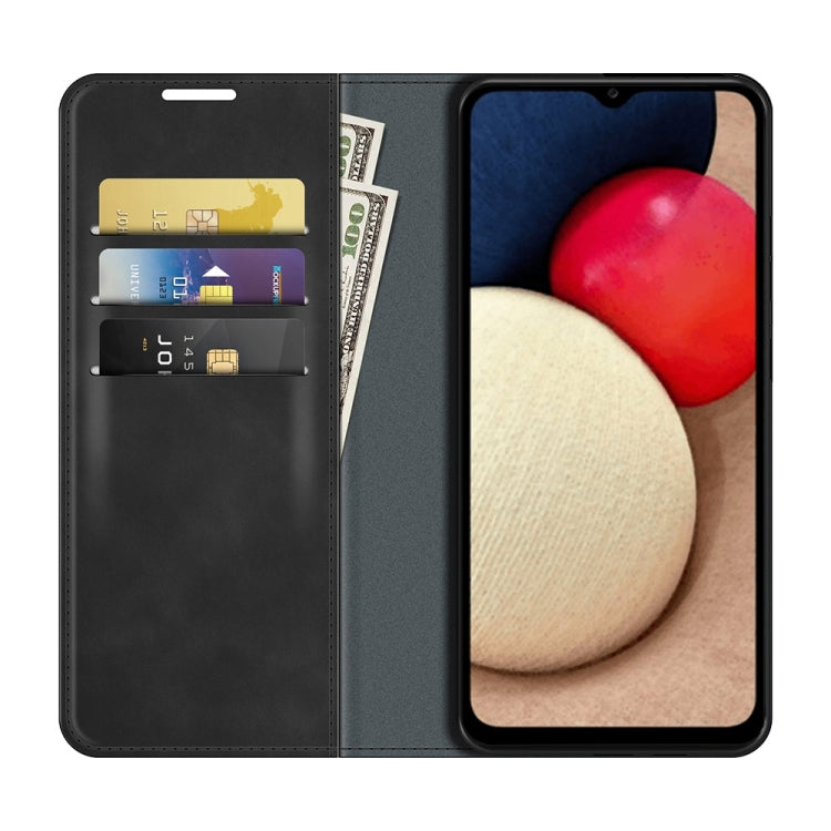 Retro-skin Magnetic Suction Leather Case with Holder & Card Slots & Wallet, Compatible with Galaxy A03s 166mm