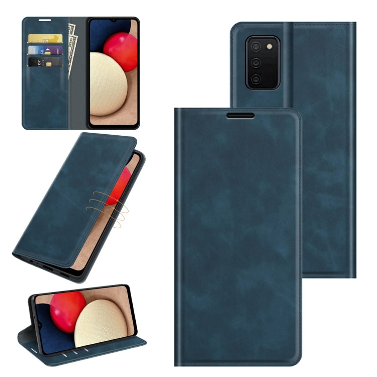Retro-skin Magnetic Suction Leather Case with Holder & Card Slots & Wallet, Compatible with Galaxy A03s 166mm