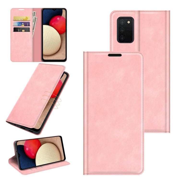 Retro-skin Magnetic Suction Leather Case with Holder & Card Slots & Wallet, Compatible with Galaxy A03s 166mm