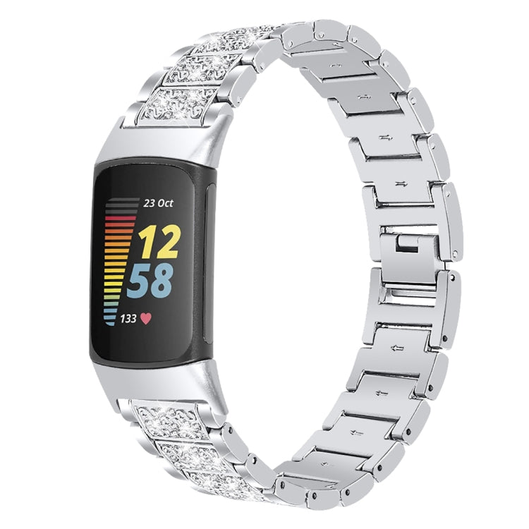 Diamond Stainless Steel Replacement Strap Watchband, Compatible with Fitbit Charge 5