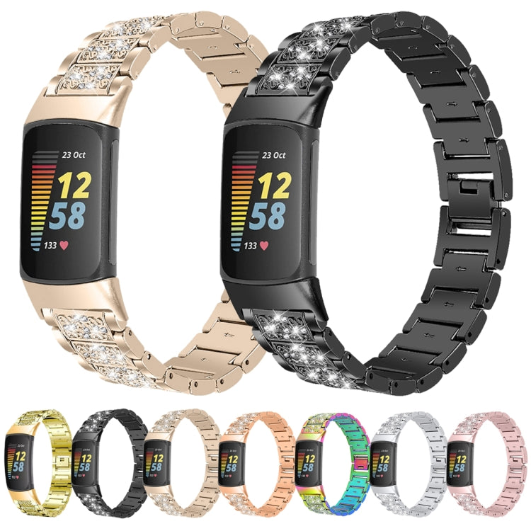 Diamond Stainless Steel Replacement Strap Watchband, Compatible with Fitbit Charge 5