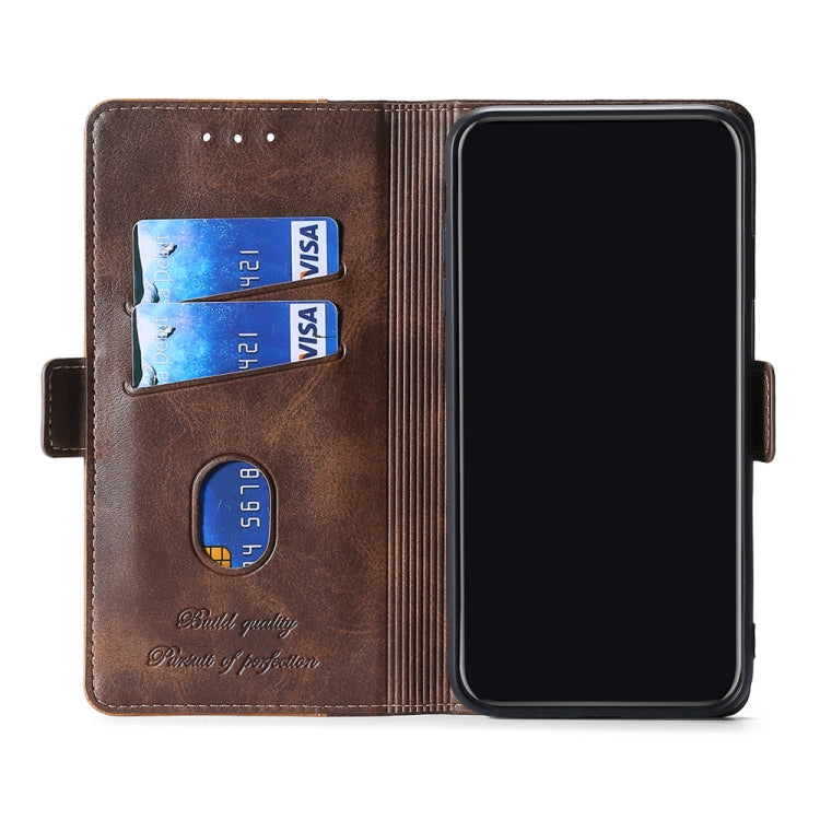 Retro Texture Contrast Color Buckle Horizontal Flip Leather Case with Holder