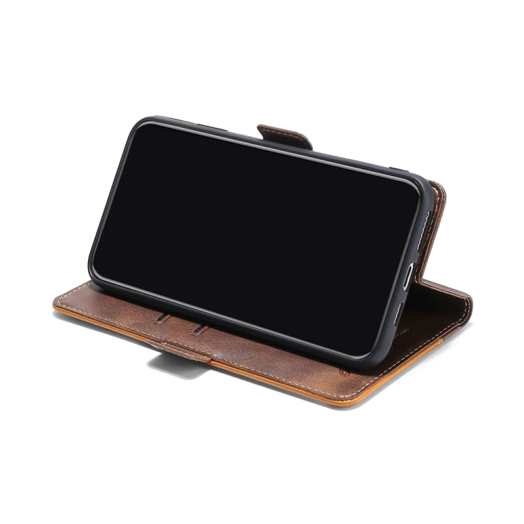Retro Texture Contrast Color Buckle Horizontal Flip Leather Case with Holder